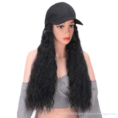 Synthetic Long Ocean Wave Hair Extension with Hat Synthetic Hair With Attached BaseballCap Wavy Hair Extensions for Women